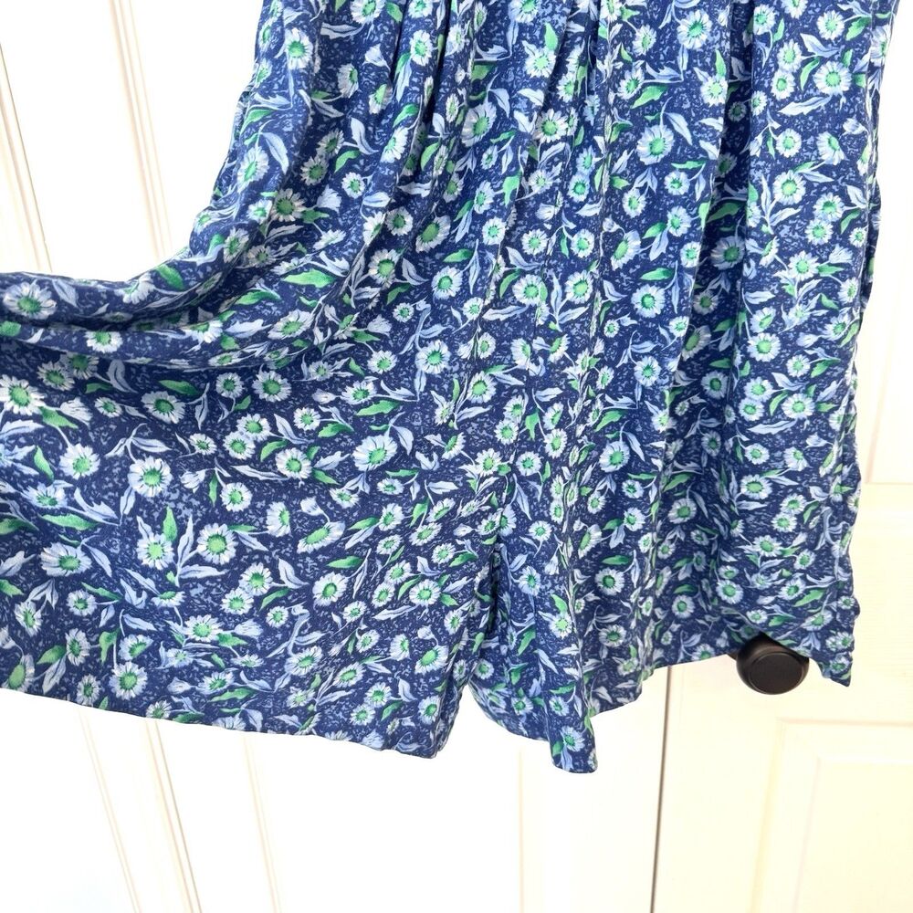 Vintage FADS Jumper Shorts One Piece Romper Blue Floral Pockets Back Zip Women - Picture 5 of 7